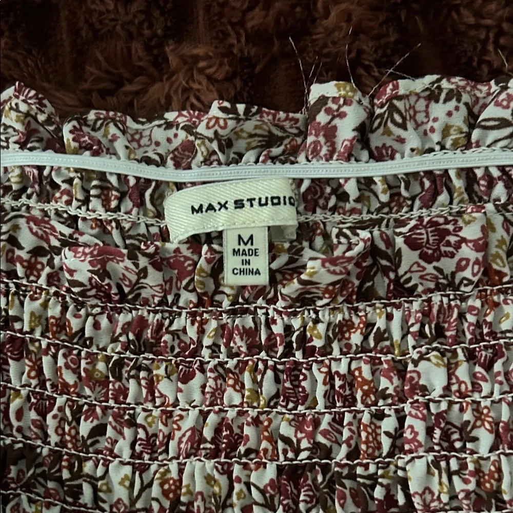Max Studio Floral Smocked Blouse - Pink and White (Medium) - Picture 3 of 4